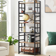HOMBAZAAR 6 Tier Bookshelf,70 inch Tall Industrial Bookcase with Metal Frame and Open Shelves,Rustic Heavy Duty 6 Shelf Bookcase, Office Book Shelves for Living Room and Bedroom,Brown(Brown,6 Tier -(11.8"D x 23.6"W x 70.7"H))