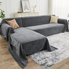 Sectional Couch Covers, 2 Pieces Chenille Sofa Cover L Shaped Couch Cover Blanket for Dogs Washable Sofa Slipcovers Pet Furniture Protector (X-Large: 71" x 110" + 71" x 118", Dark Gray)(Dark Gray,XX-Large)